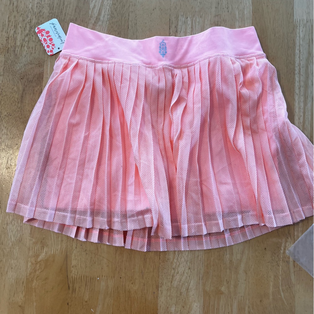 Free People Spring Rally Ruffle Coral Pleated Mini Skirt - Picture 8 of 9